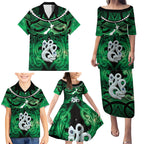 Personalised Maori Matariki Manaia Kakariki Family Matching Puletasi and Hawaiian Shirt Maori Kowhaiwhai Pattern Galaxy