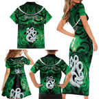 Personalised Maori Matariki Manaia Kakariki Family Matching Short Sleeve Bodycon Dress and Hawaiian Shirt Maori Kowhaiwhai Pattern Galaxy
