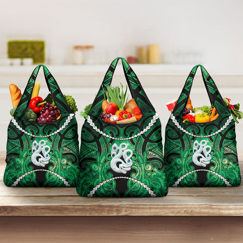 Maori Matariki Manaia Kakariki Grocery Bag Maori Kowhaiwhai Pattern Galaxy