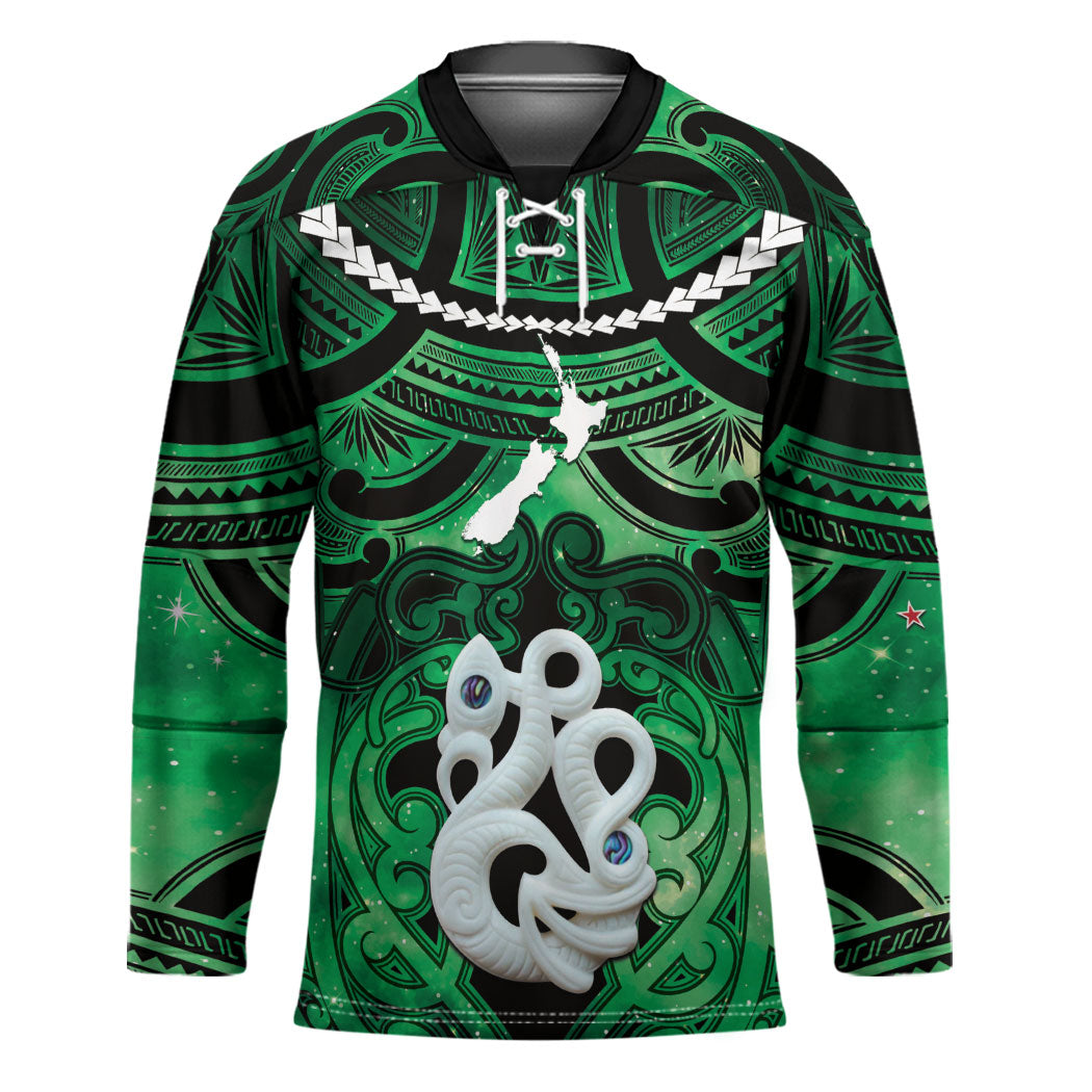 Personalised Maori Matariki Manaia Kakariki Hockey Jersey Maori Kowhaiwhai Pattern Galaxy