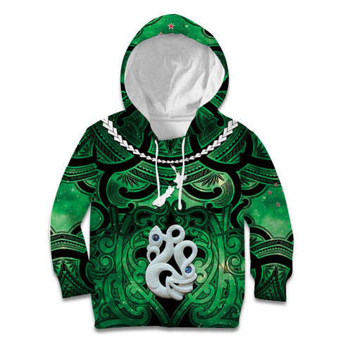 Personalised Maori Matariki Manaia Kakariki Kid Hoodie Maori Kowhaiwhai Pattern Galaxy