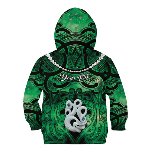 Personalised Maori Matariki Manaia Kakariki Kid Hoodie Maori Kowhaiwhai Pattern Galaxy