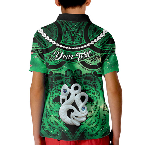 Personalised Maori Matariki Manaia Kakariki Kid Polo Shirt Maori Kowhaiwhai Pattern Galaxy