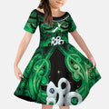 Personalised Maori Matariki Manaia Kakariki Kid Short Sleeve Dress Maori Kowhaiwhai Pattern Galaxy
