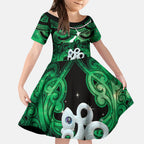 Personalised Maori Matariki Manaia Kakariki Kid Short Sleeve Dress Maori Kowhaiwhai Pattern Galaxy