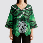 Personalised Maori Matariki Manaia Kakariki Kimono Sleeve Blouse Maori Kowhaiwhai Pattern Galaxy