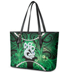 Maori Matariki Manaia Kakariki Leather Tote Bag Maori Kowhaiwhai Pattern Galaxy