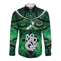 Personalised Maori Matariki Manaia Kakariki Long Sleeve Button Shirt Maori Kowhaiwhai Pattern Galaxy