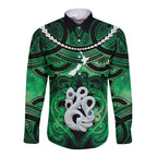 Personalised Maori Matariki Manaia Kakariki Long Sleeve Button Shirt Maori Kowhaiwhai Pattern Galaxy