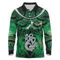 Personalised Maori Matariki Manaia Kakariki Long Sleeve Polo Shirt Maori Kowhaiwhai Pattern Galaxy