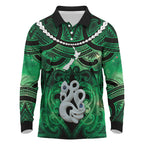 Personalised Maori Matariki Manaia Kakariki Long Sleeve Polo Shirt Maori Kowhaiwhai Pattern Galaxy