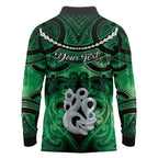Personalised Maori Matariki Manaia Kakariki Long Sleeve Polo Shirt Maori Kowhaiwhai Pattern Galaxy