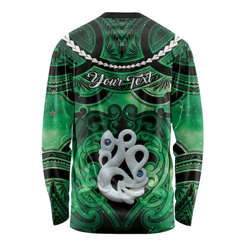 Personalised Maori Matariki Manaia Kakariki Long Sleeve Shirt Maori Kowhaiwhai Pattern Galaxy