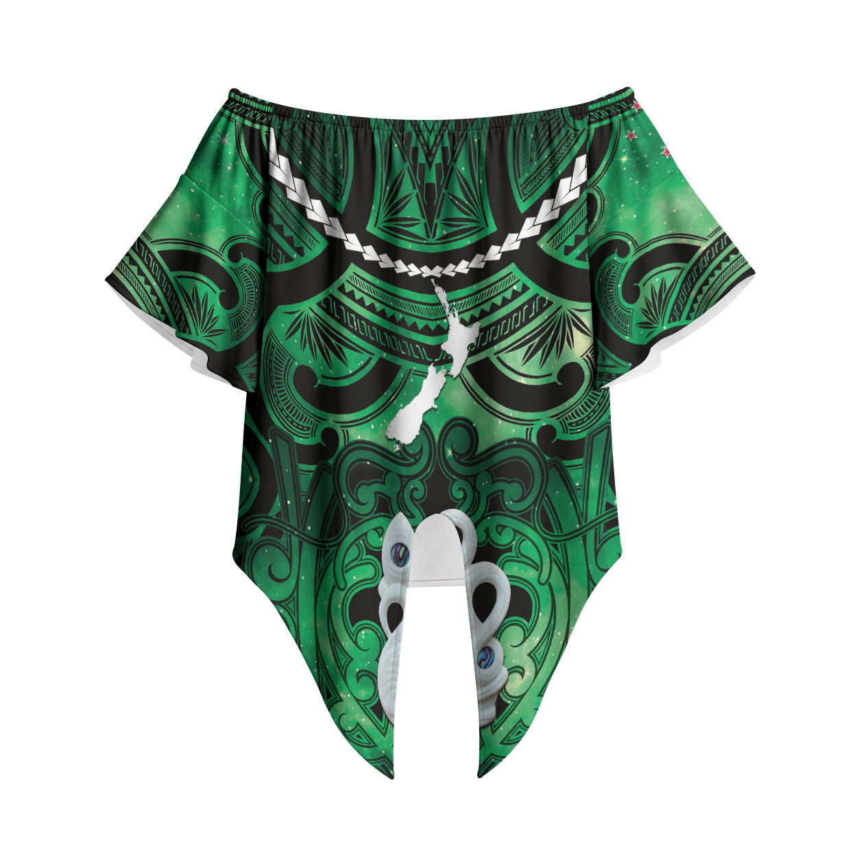 Personalised Maori Matariki Manaia Kakariki Off Shoulder Wrap Waist Top Maori Kowhaiwhai Pattern Galaxy