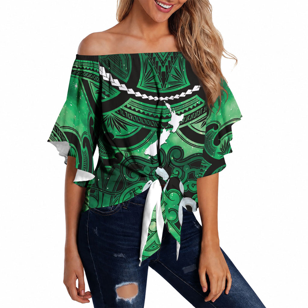 Personalised Maori Matariki Manaia Kakariki Off Shoulder Wrap Waist Top Maori Kowhaiwhai Pattern Galaxy
