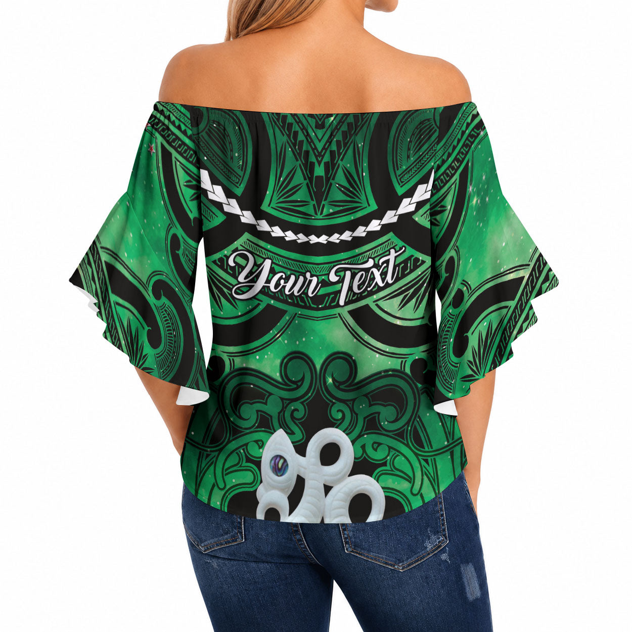 Personalised Maori Matariki Manaia Kakariki Off Shoulder Wrap Waist Top Maori Kowhaiwhai Pattern Galaxy