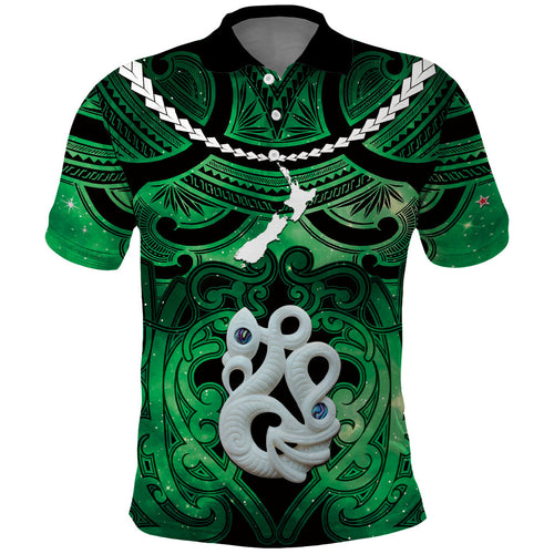 Personalised Maori Matariki Manaia Kakariki Polo Shirt Maori Kowhaiwhai Pattern Galaxy