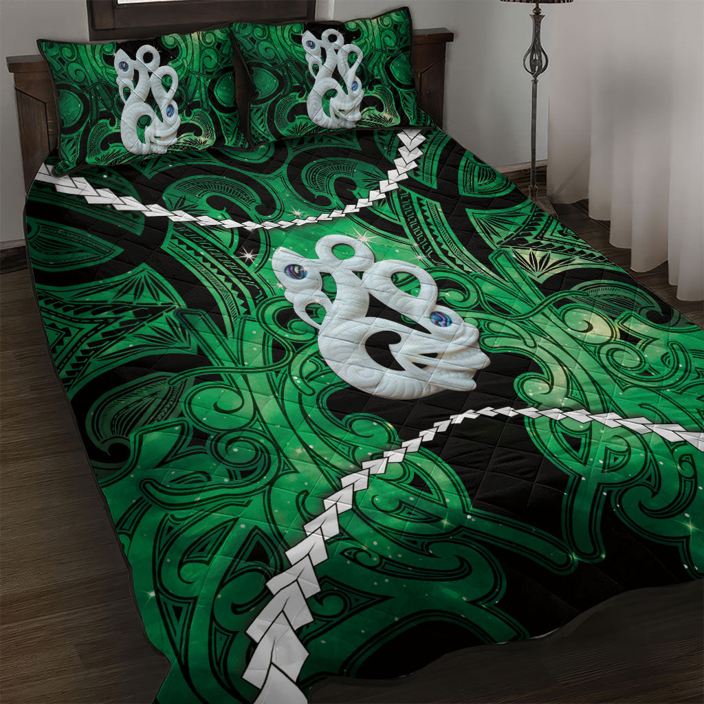 Maori Matariki Manaia Kakariki Quilt Bed Set Maori Kowhaiwhai Pattern Galaxy