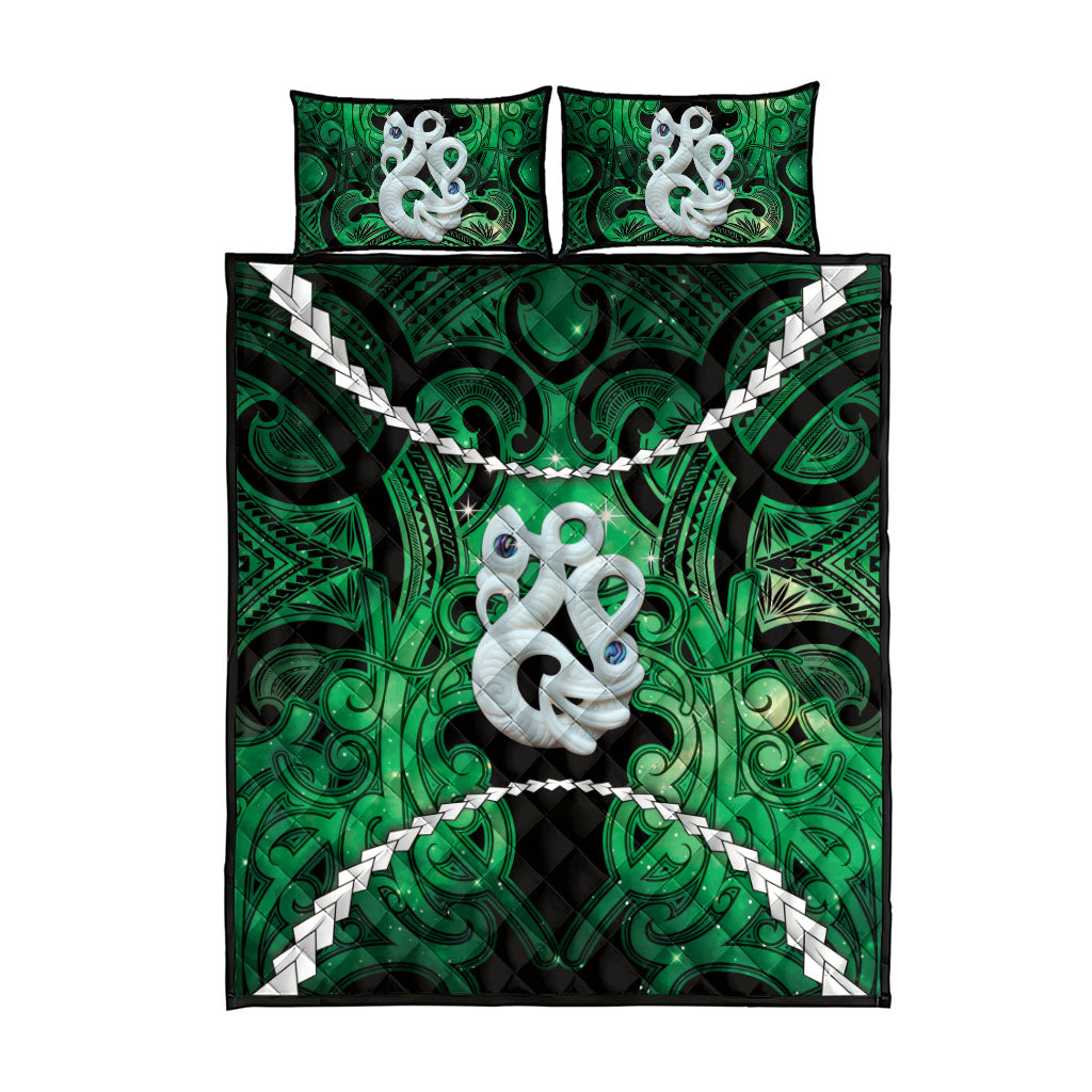 Maori Matariki Manaia Kakariki Quilt Bed Set Maori Kowhaiwhai Pattern Galaxy
