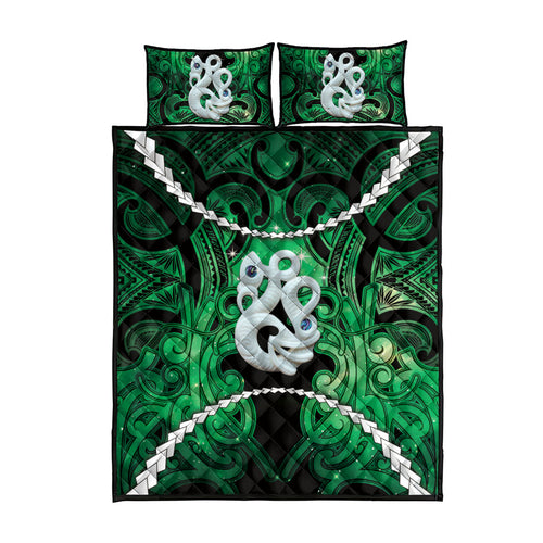 Maori Matariki Manaia Kakariki Quilt Bed Set Maori Kowhaiwhai Pattern Galaxy