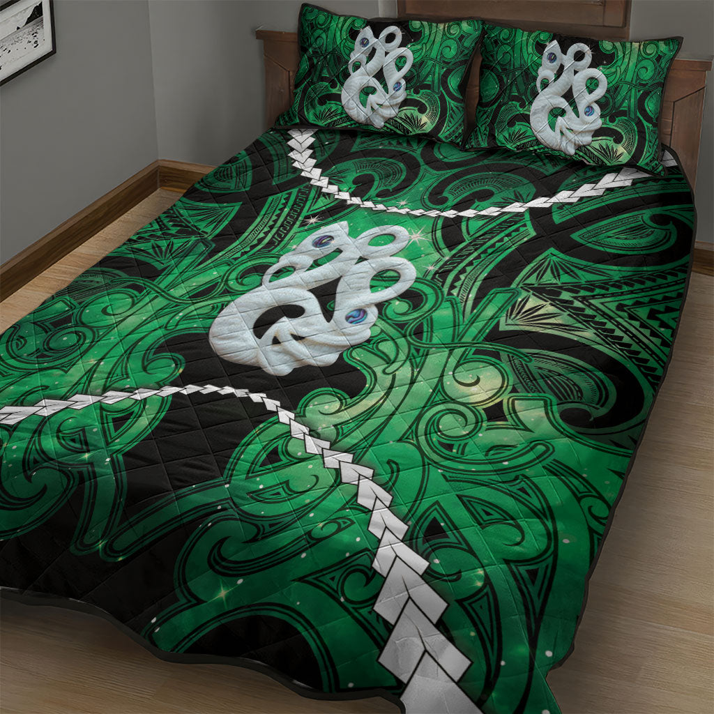 Maori Matariki Manaia Kakariki Quilt Bed Set Maori Kowhaiwhai Pattern Galaxy