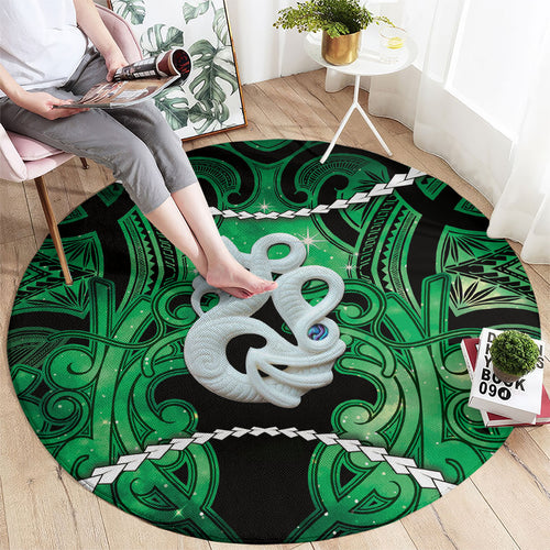 Maori Matariki Manaia Kakariki Round Carpet Maori Kowhaiwhai Pattern Galaxy