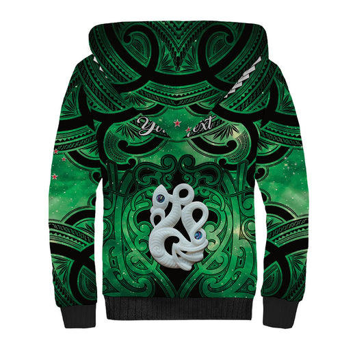Personalised Maori Matariki Manaia Kakariki Sherpa Hoodie Maori Kowhaiwhai Pattern Galaxy