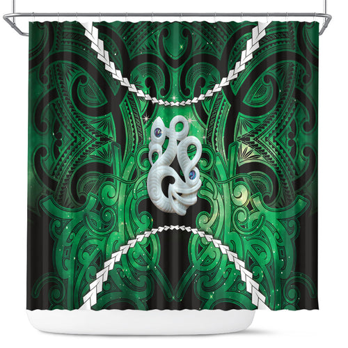 Maori Matariki Manaia Kakariki Shower Curtain Maori Kowhaiwhai Pattern Galaxy