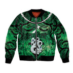Personalised Maori Matariki Manaia Kakariki Sleeve Zip Bomber Jacket Maori Kowhaiwhai Pattern Galaxy