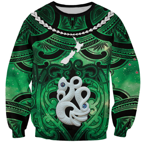 Personalised Maori Matariki Manaia Kakariki Sweatshirt Maori Kowhaiwhai Pattern Galaxy