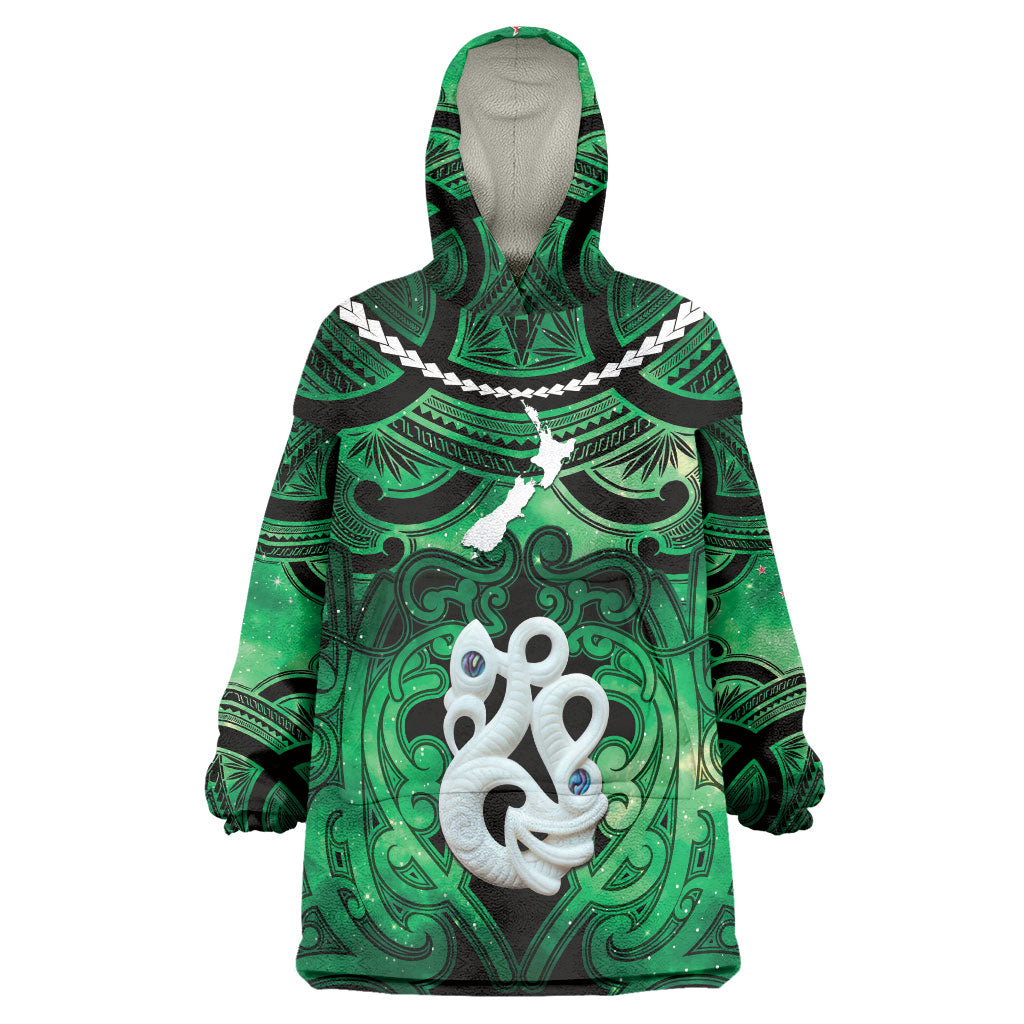 Personalised Maori Matariki Manaia Kakariki Wearable Blanket Hoodie Maori Kowhaiwhai Pattern Galaxy