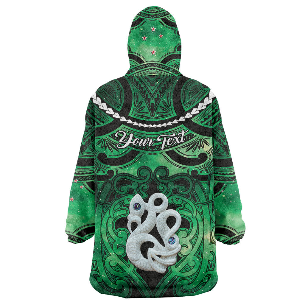 Personalised Maori Matariki Manaia Kakariki Wearable Blanket Hoodie Maori Kowhaiwhai Pattern Galaxy