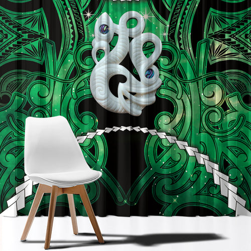 Maori Matariki Manaia Kakariki Window Curtain Maori Kowhaiwhai Pattern Galaxy