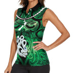 Personalised Maori Matariki Manaia Kakariki Women Sleeveless Polo Shirt Maori Kowhaiwhai Pattern Galaxy