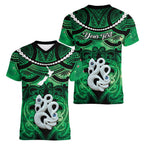 Personalised Maori Matariki Manaia Kakariki Women V-Neck T-Shirt Maori Kowhaiwhai Pattern Galaxy