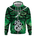 Personalised Maori Matariki Manaia Kakariki Zip Hoodie Maori Kowhaiwhai Pattern Galaxy