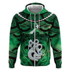 Personalised Maori Matariki Manaia Kakariki Zip Hoodie Maori Kowhaiwhai Pattern Galaxy