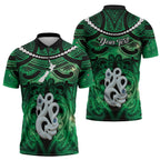 Personalised Maori Matariki Manaia Kakariki Zipper Polo Shirt Maori Kowhaiwhai Pattern Galaxy