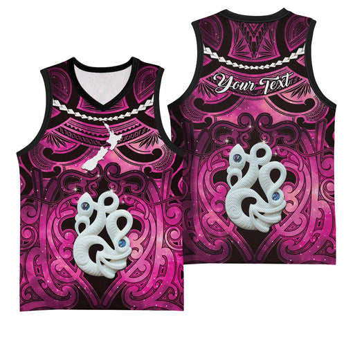 Personalised Maori Matariki Manaia Mawhero Basketball Jersey Maori Kowhaiwhai Pattern Galaxy