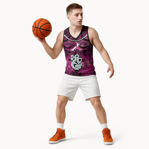 Personalised Maori Matariki Manaia Mawhero Basketball Jersey Maori Kowhaiwhai Pattern Galaxy