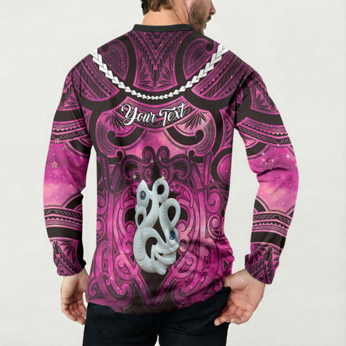 Personalised Maori Matariki Manaia Mawhero Button Sweatshirt Maori Kowhaiwhai Pattern Galaxy