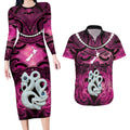 Personalised Maori Matariki Manaia Mawhero Couples Matching Long Sleeve Bodycon Dress and Hawaiian Shirt Maori Kowhaiwhai Pattern Galaxy