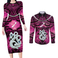 Personalised Maori Matariki Manaia Mawhero Couples Matching Long Sleeve Bodycon Dress and Long Sleeve Button Shirt Maori Kowhaiwhai Pattern Galaxy