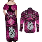 Personalised Maori Matariki Manaia Mawhero Couples Matching Off Shoulder Maxi Dress and Long Sleeve Button Shirt Maori Kowhaiwhai Pattern Galaxy