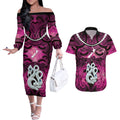 Personalised Maori Matariki Manaia Mawhero Couples Matching Off The Shoulder Long Sleeve Dress and Hawaiian Shirt Maori Kowhaiwhai Pattern Galaxy