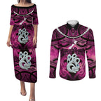 Personalised Maori Matariki Manaia Mawhero Couples Matching Puletasi and Long Sleeve Button Shirt Maori Kowhaiwhai Pattern Galaxy