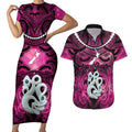Personalised Maori Matariki Manaia Mawhero Couples Matching Short Sleeve Bodycon Dress and Hawaiian Shirt Maori Kowhaiwhai Pattern Galaxy