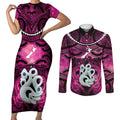 Personalised Maori Matariki Manaia Mawhero Couples Matching Short Sleeve Bodycon Dress and Long Sleeve Button Shirt Maori Kowhaiwhai Pattern Galaxy