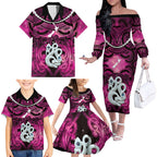 Personalised Maori Matariki Manaia Mawhero Family Matching Off The Shoulder Long Sleeve Dress and Hawaiian Shirt Maori Kowhaiwhai Pattern Galaxy