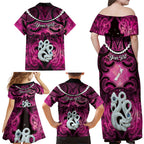 Personalised Maori Matariki Manaia Mawhero Family Matching Off Shoulder Maxi Dress and Hawaiian Shirt Maori Kowhaiwhai Pattern Galaxy